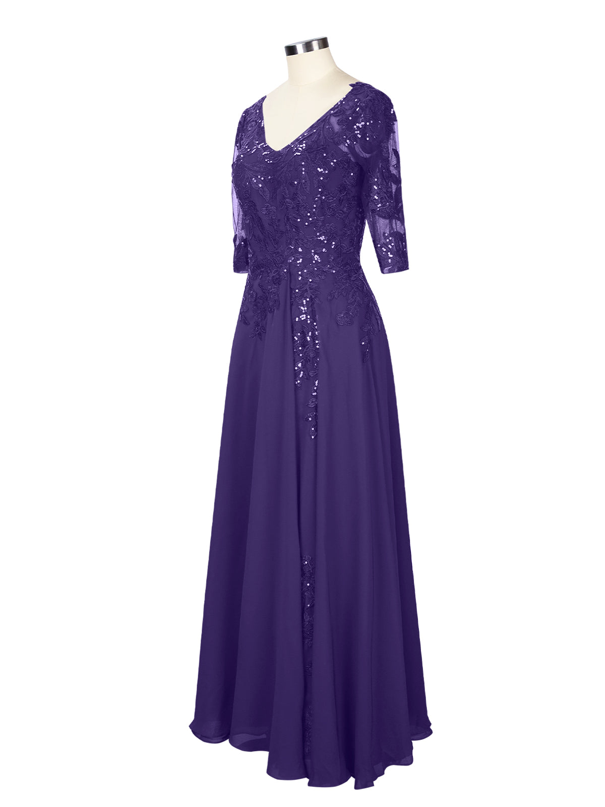 Applique V-Neck Chiffon Dress 