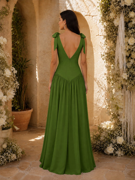 Chiffon Bridesmaid Dress with Bow-Tie Straps