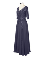 Applique V-Neck Chiffon Dress 