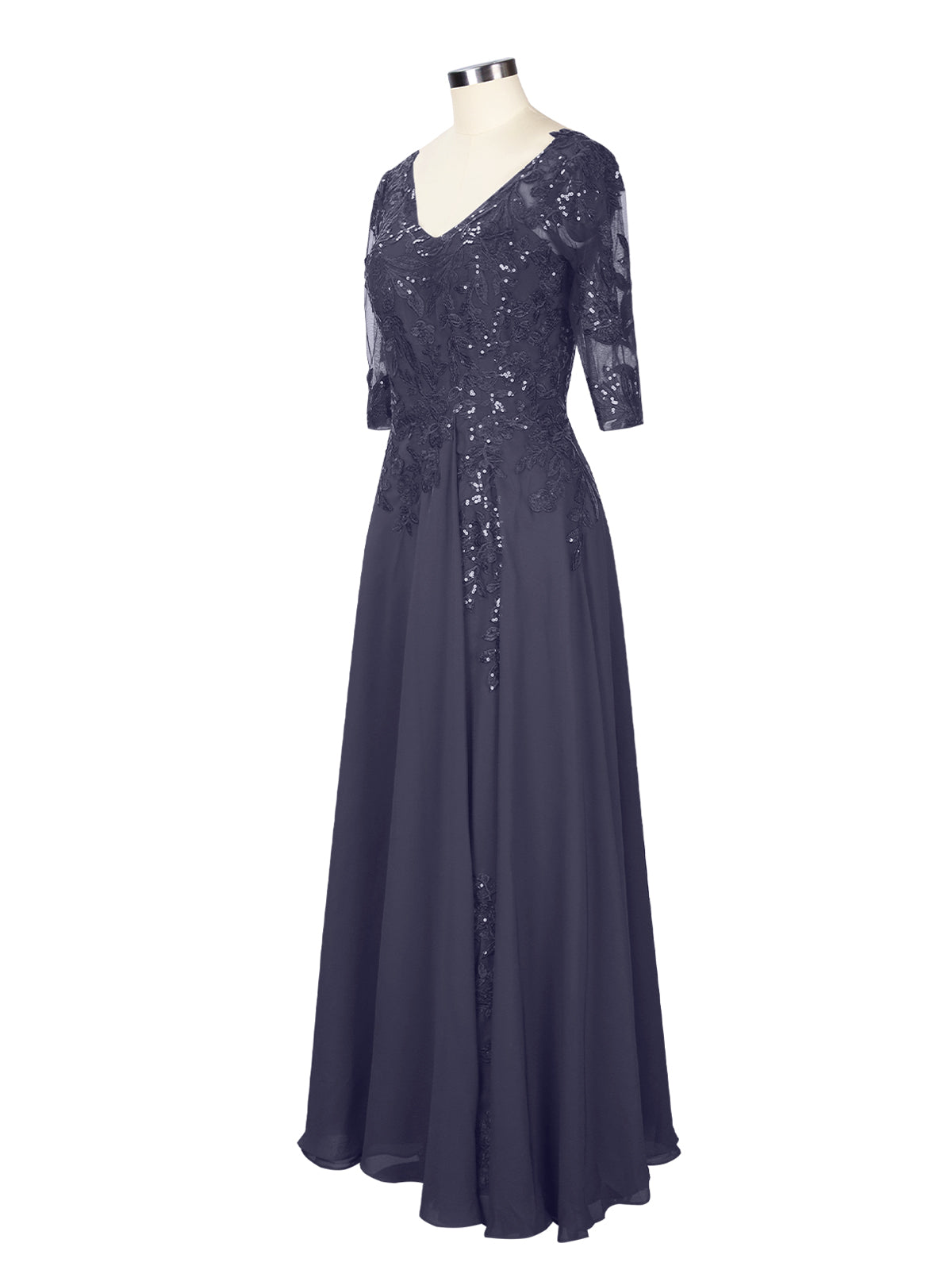 Applique V-Neck Chiffon Dress 