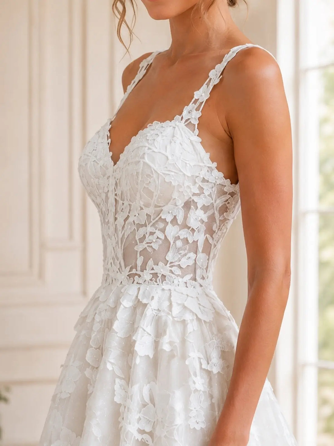 Lace Wedding Dress with Wide Strap Design