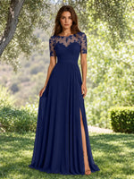 Lace Mother of the Bride Dress with Illusion Neckline 