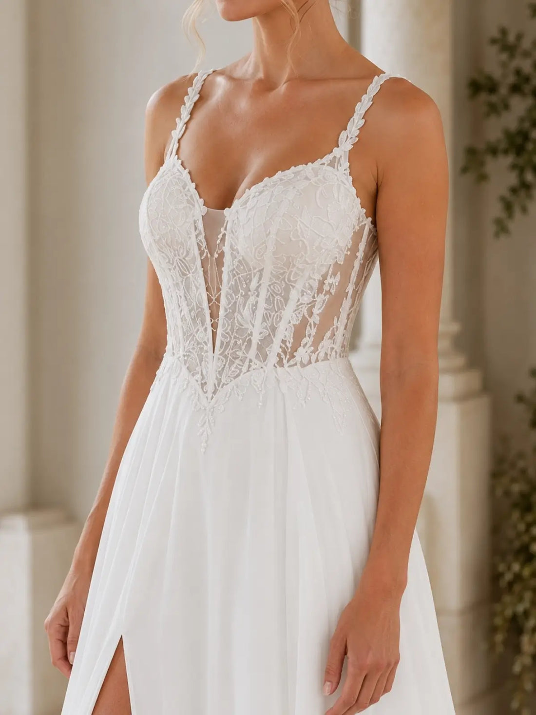 Spaghetti Strap Appliqued Wedding Dress