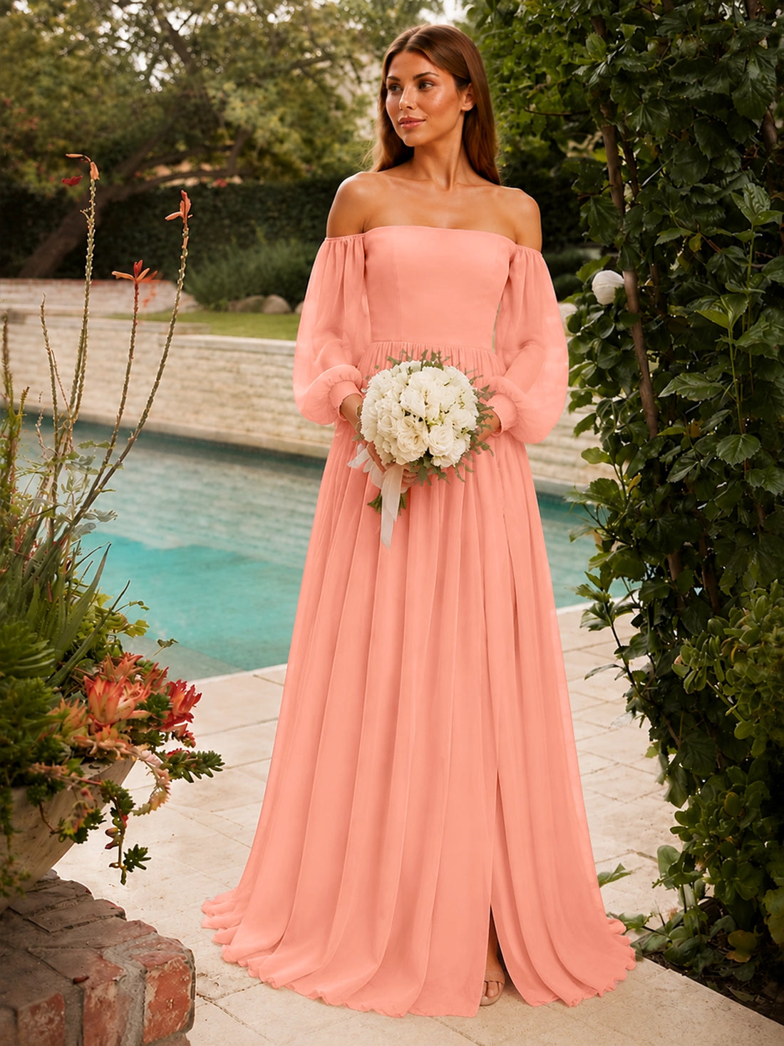 A-line Bridesmaid Dress with Long Bishop Sleeves