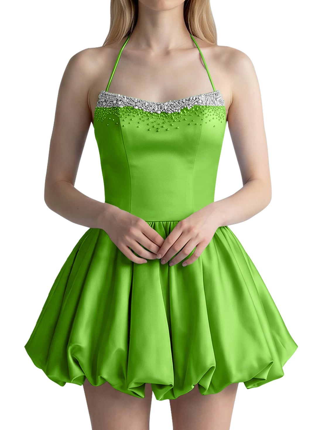 Beading Bubble Hem Mini Dress 