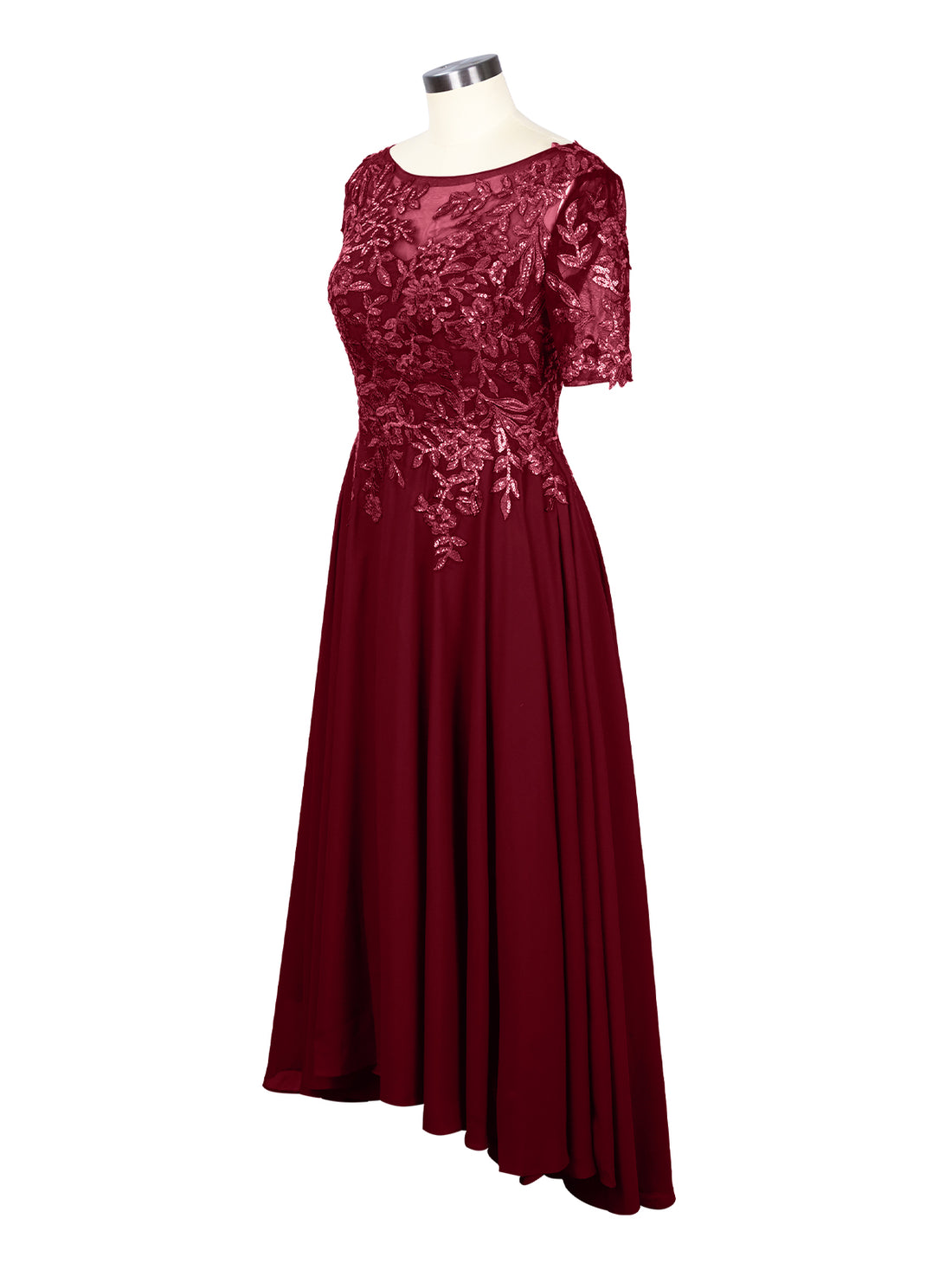 Applique Half Sleeves Chiffon Dress 