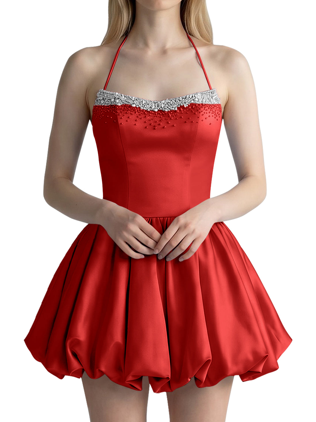 Beading Bubble Hem Mini Dress 
