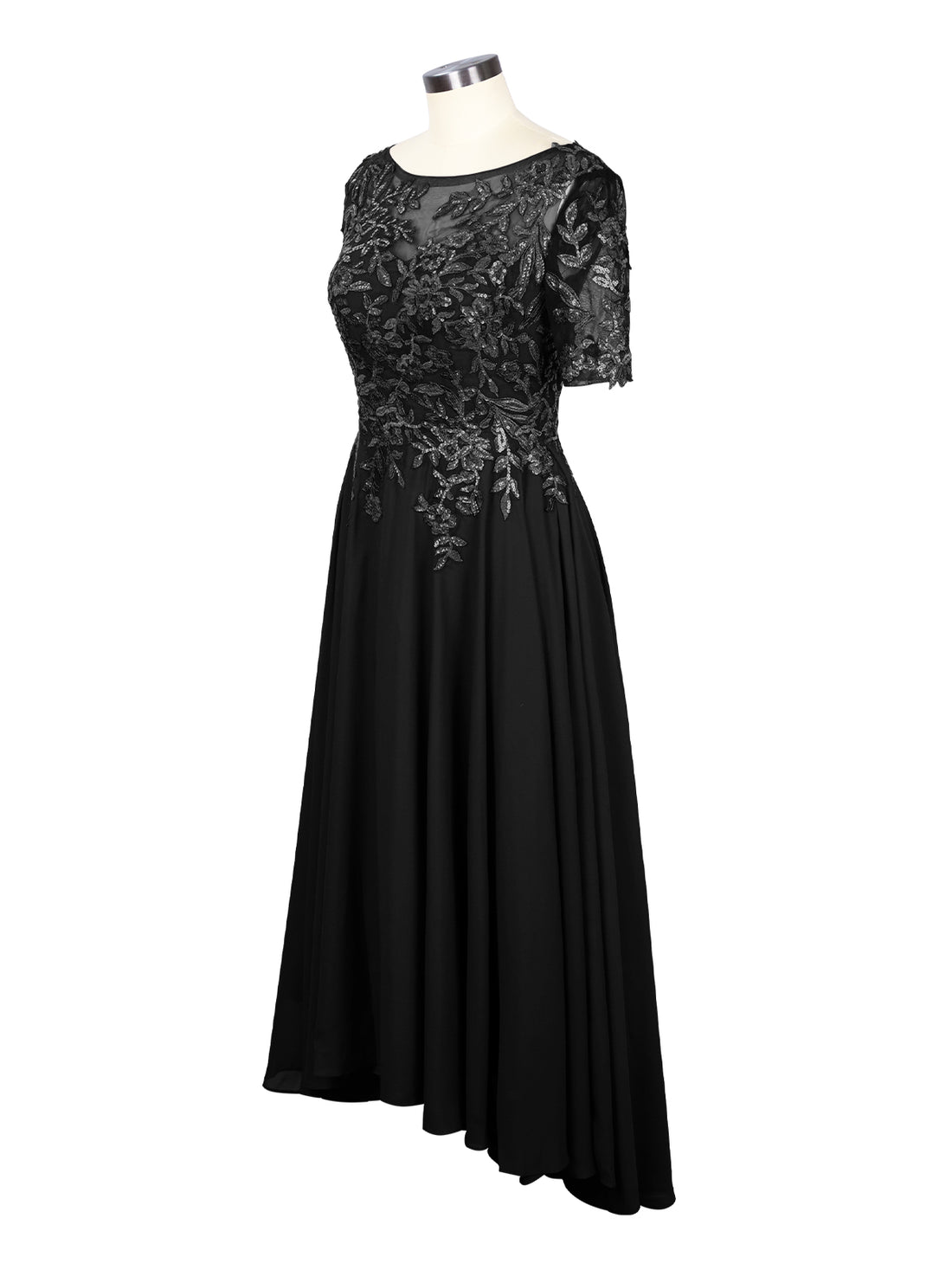 Applique Half Sleeves Chiffon Dress 