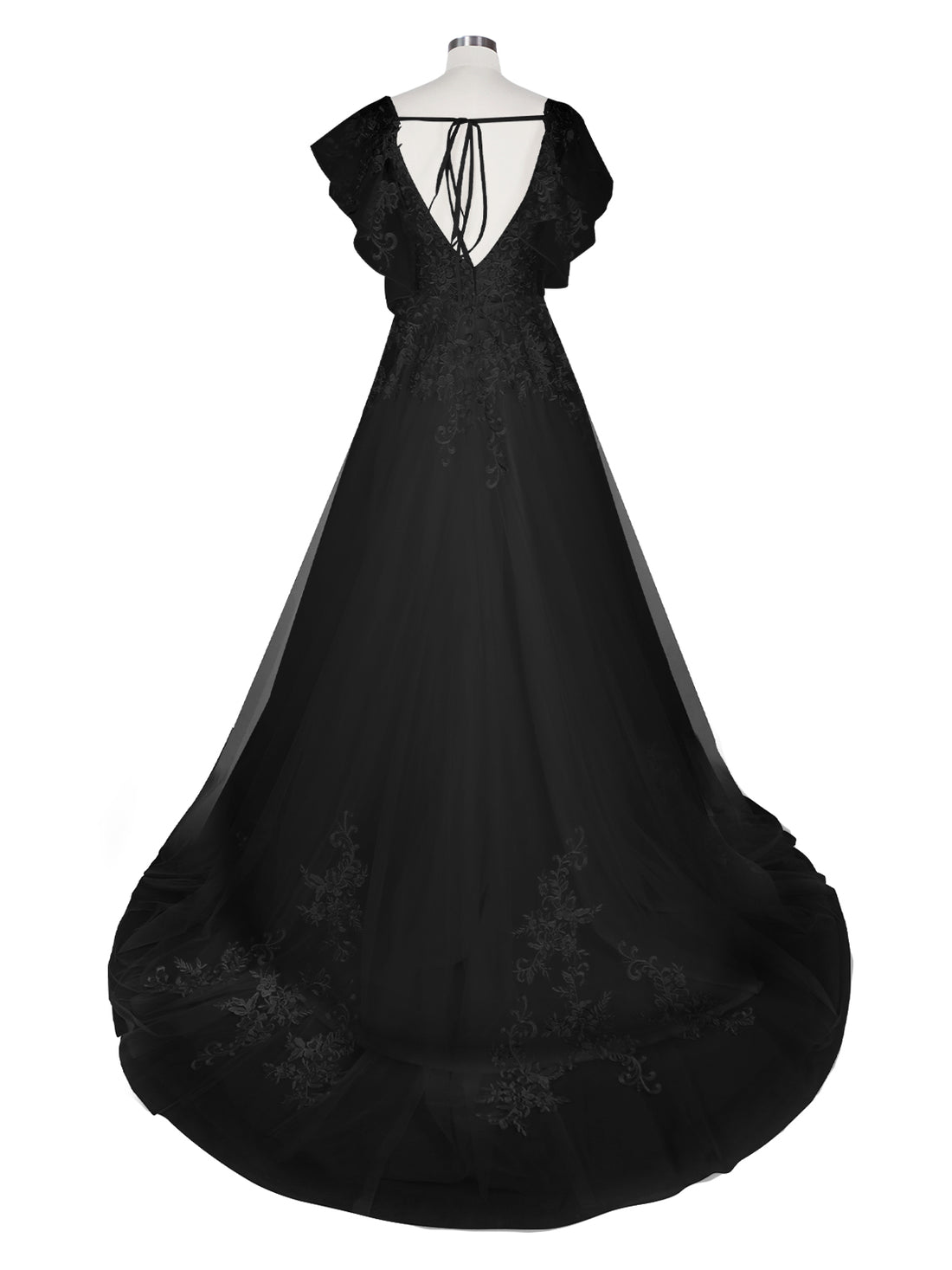 Illusion Tulle Applique Wedding Dress 