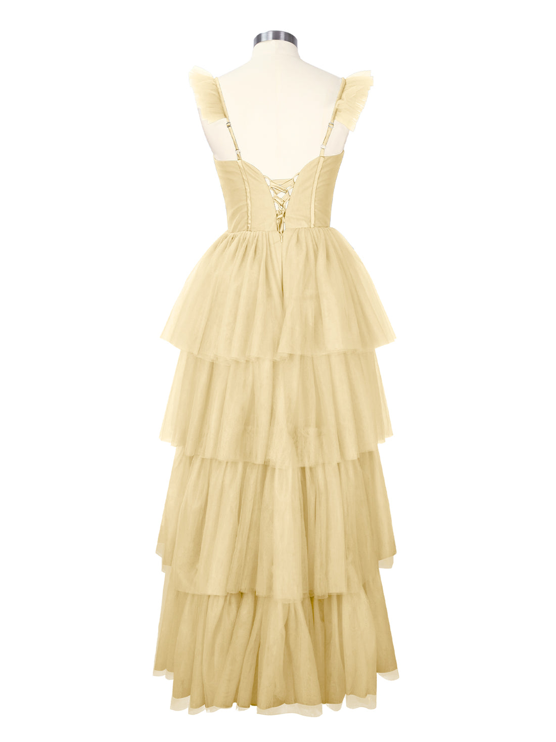 Ruffled Strap Tiered Tulle Bridesmaid Dress 