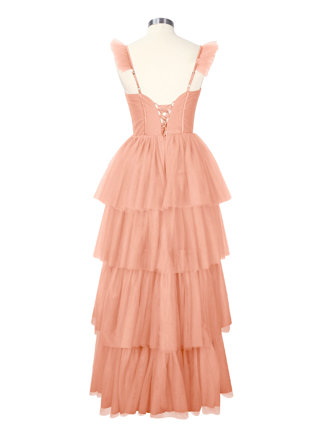Ruffled Strap Tiered Tulle Bridesmaid Dress 