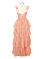 Ruffled Strap Tiered Tulle Bridesmaid Dress 