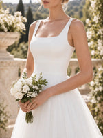 Square Neck Wedding Dress with Open Back Design