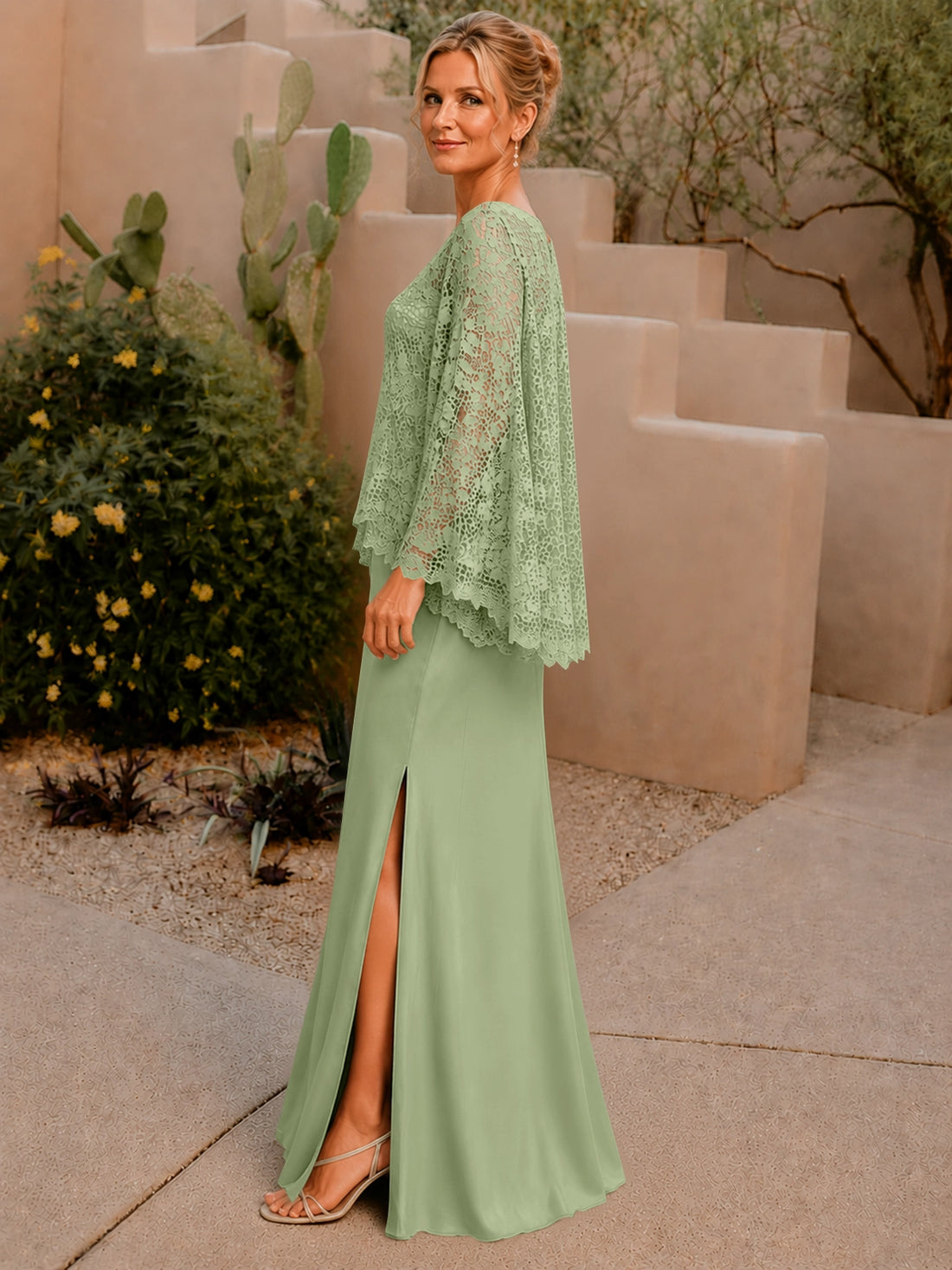 Two-piece Mother of the Bride Dress with Lace Top