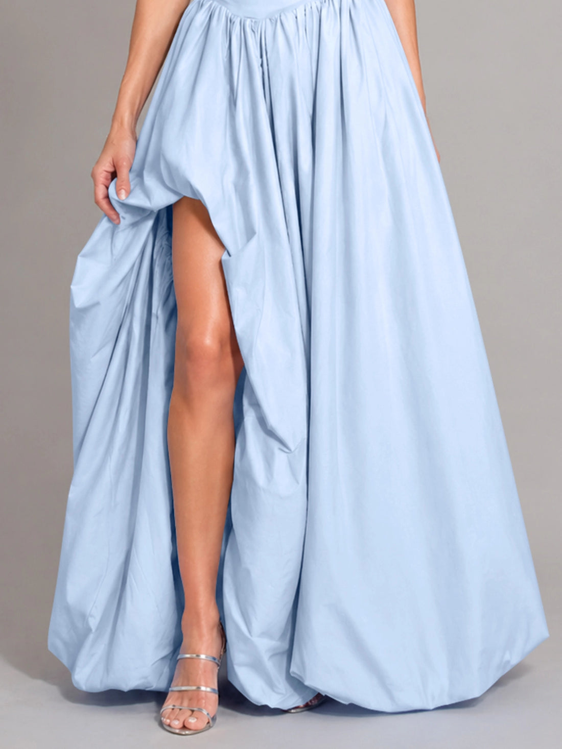 Iridescent Taffeta Prom Dress with High Slit