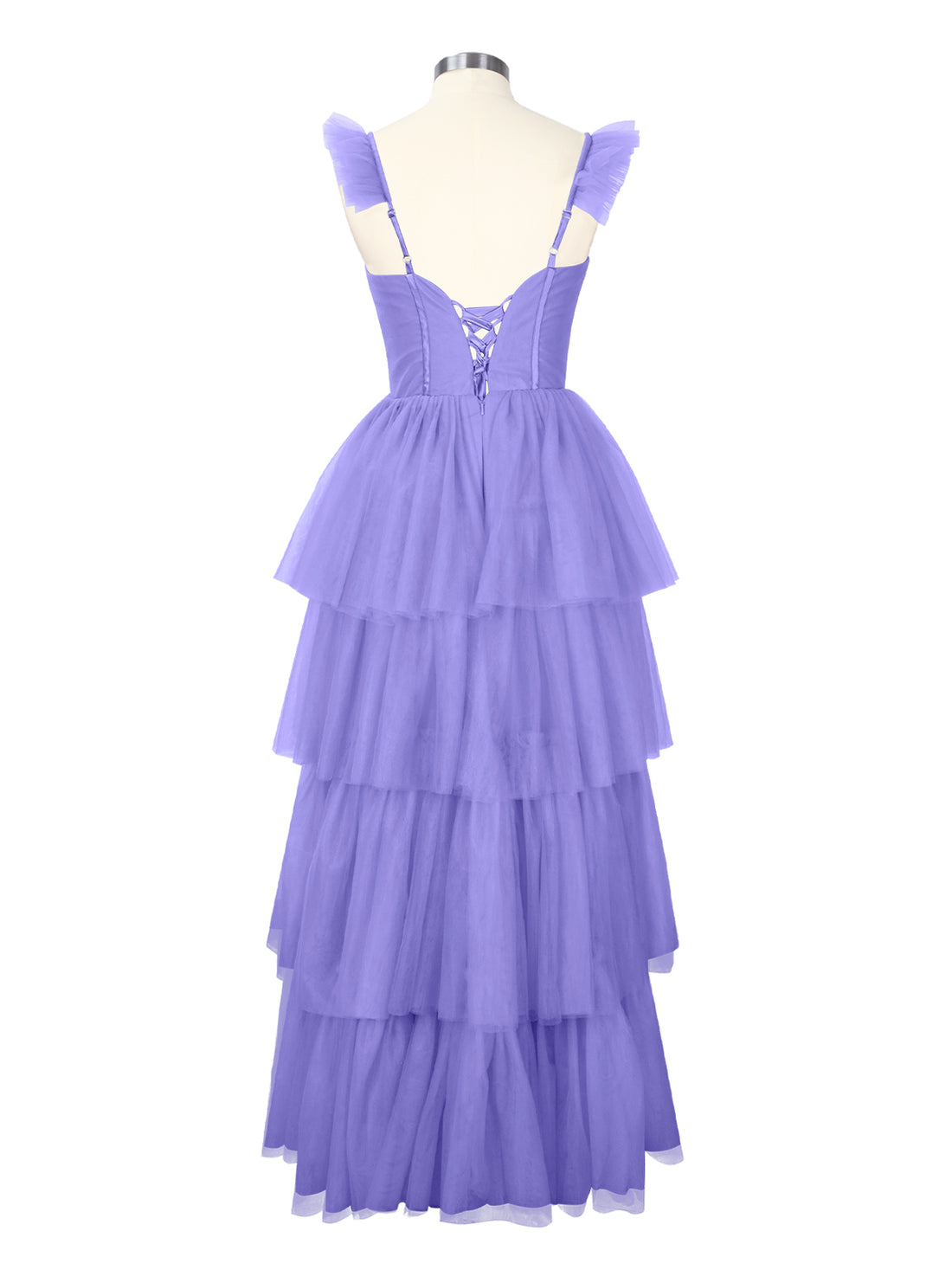 Ruffled Strap Tiered Tulle Bridesmaid Dress 