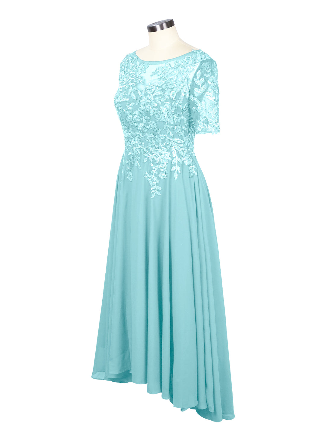 Applique Half Sleeves Chiffon Dress 