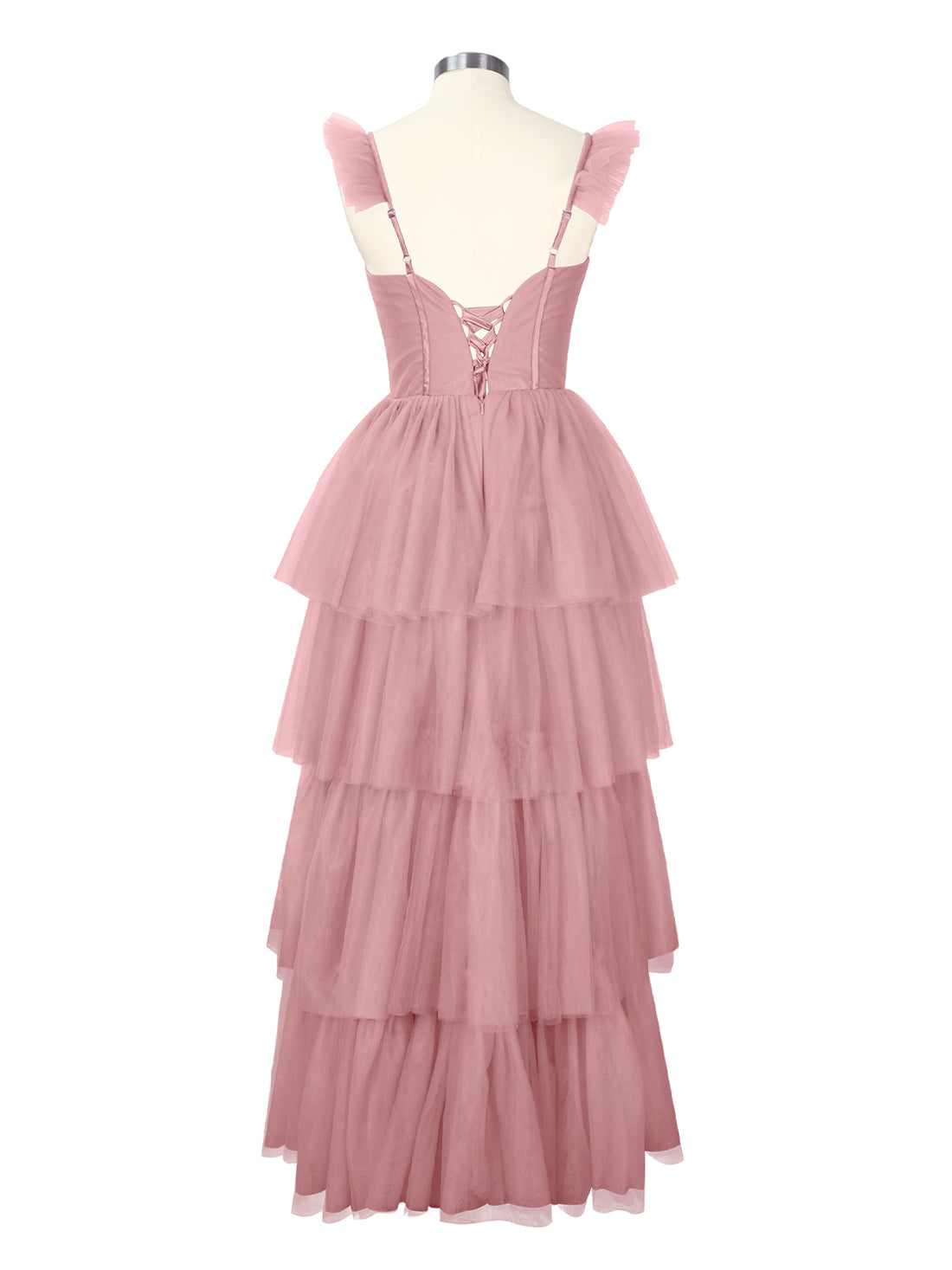 Ruffled Strap Tiered Tulle Bridesmaid Dress 