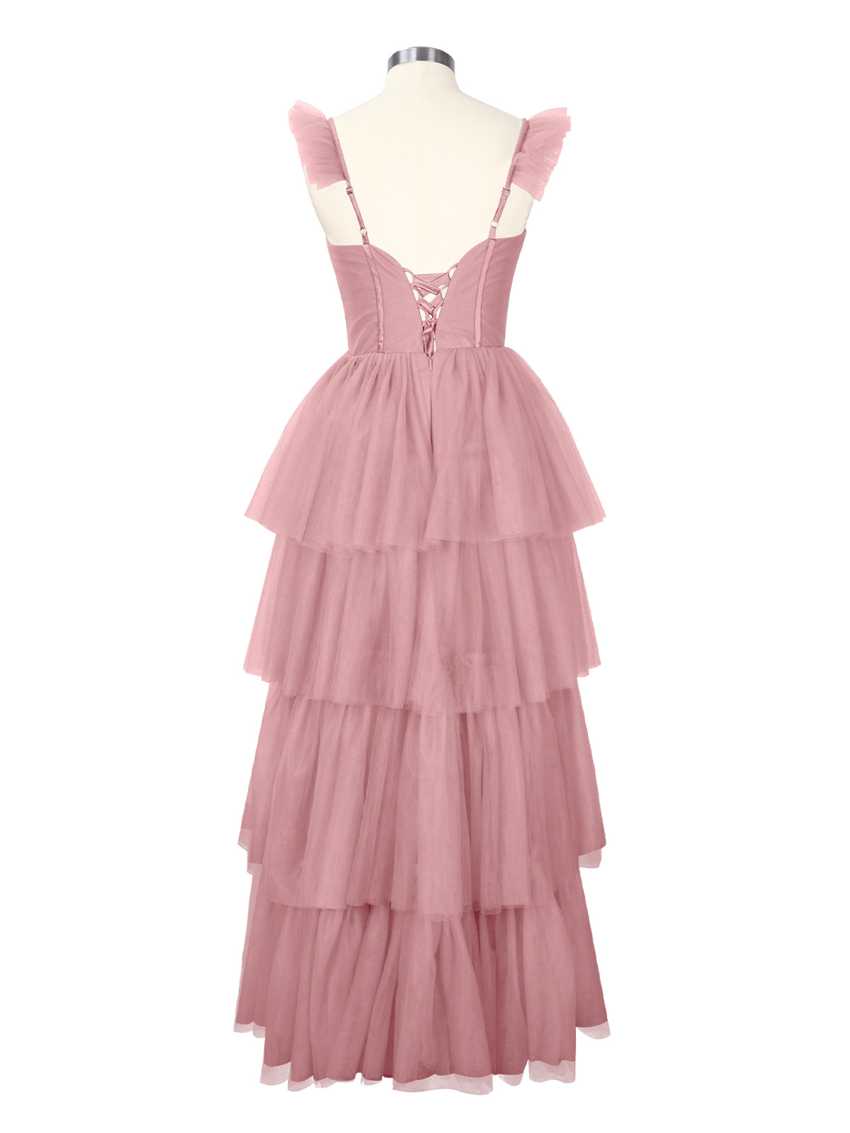 Ruffled Strap Tiered Tulle Bridesmaid Dress 
