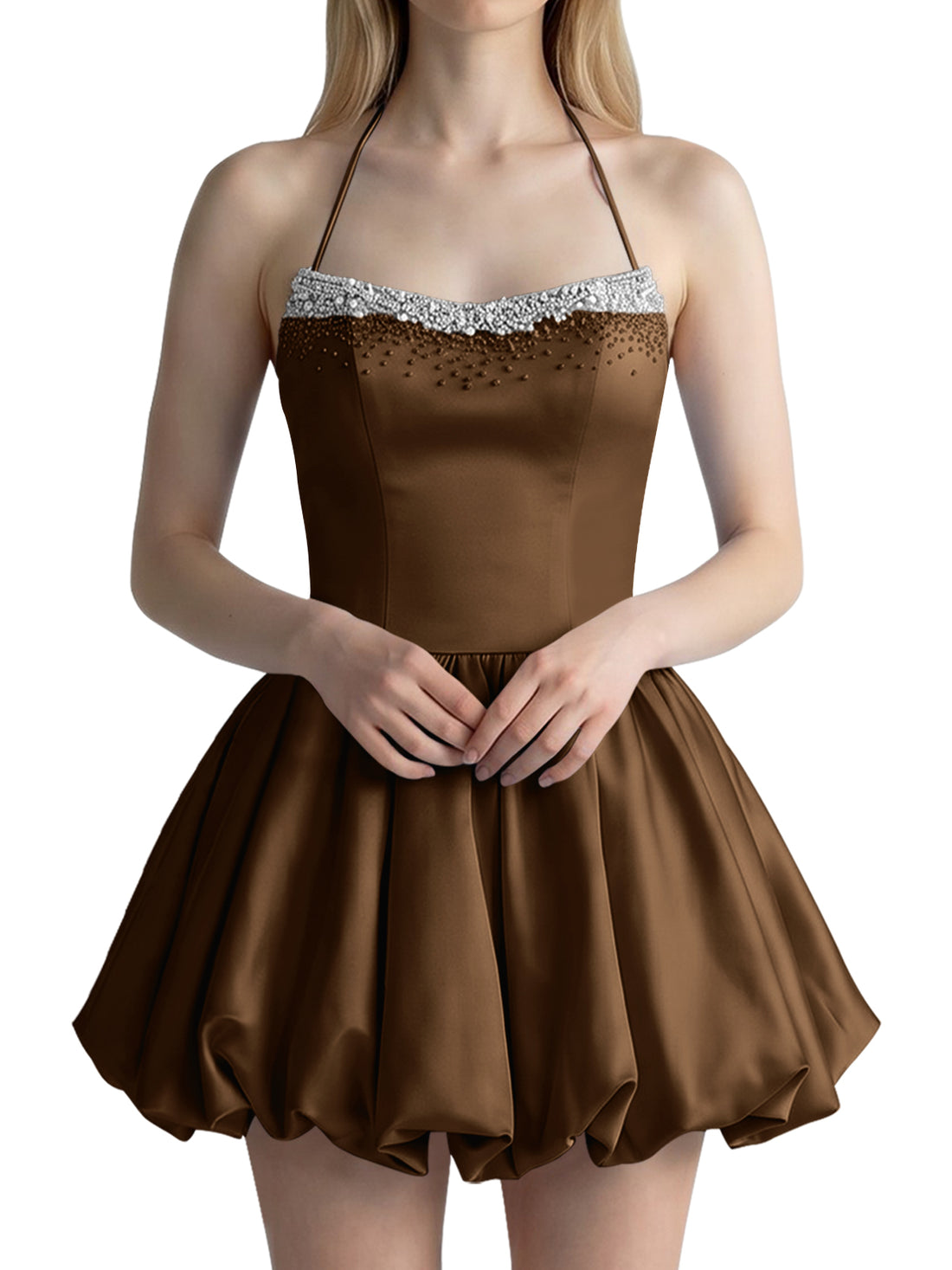 Beading Bubble Hem Mini Dress 