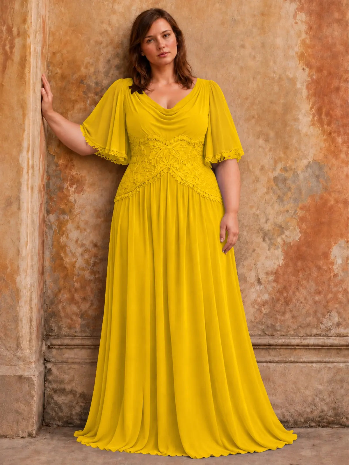 Cowl Neck Mother of the Bride Dress with Applique-Plus Size 