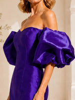 Satin Mother of the Bride Dress with Detachable Puff Sleeves