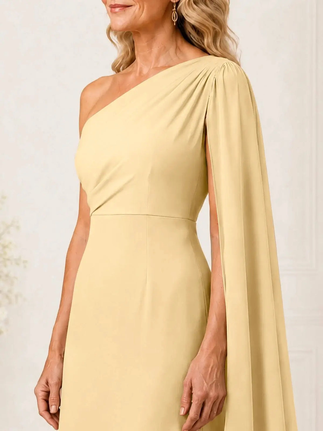 Sheath Mother of the Bride Dress with One-Shoulder Cape Sleeve