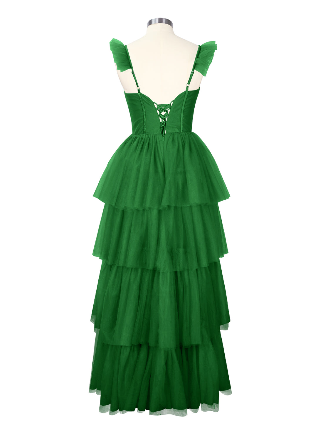 Ruffled Strap Tiered Tulle Bridesmaid Dress 
