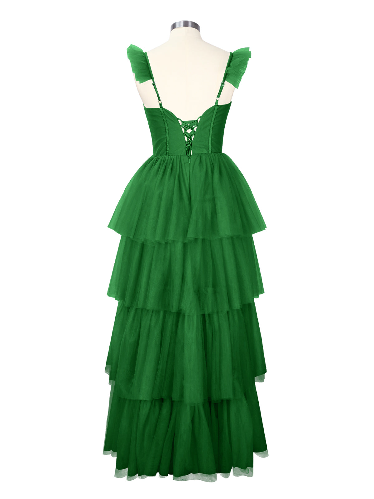Ruffled Strap Tiered Tulle Bridesmaid Dress 