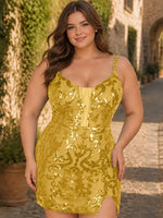 Double Spaghetti Bodycon Mini Dress-Plus Size 