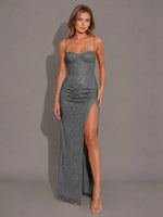 Velvet Sequin Prom Dress with High Slit 