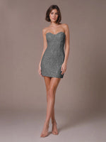 Velvet Sequin Homecoming Dress with Sweetheart Neckline 
