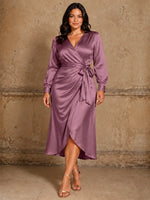 Silk-like Mother of the Bride Dress with Self-Tie Sash-Plus Size 