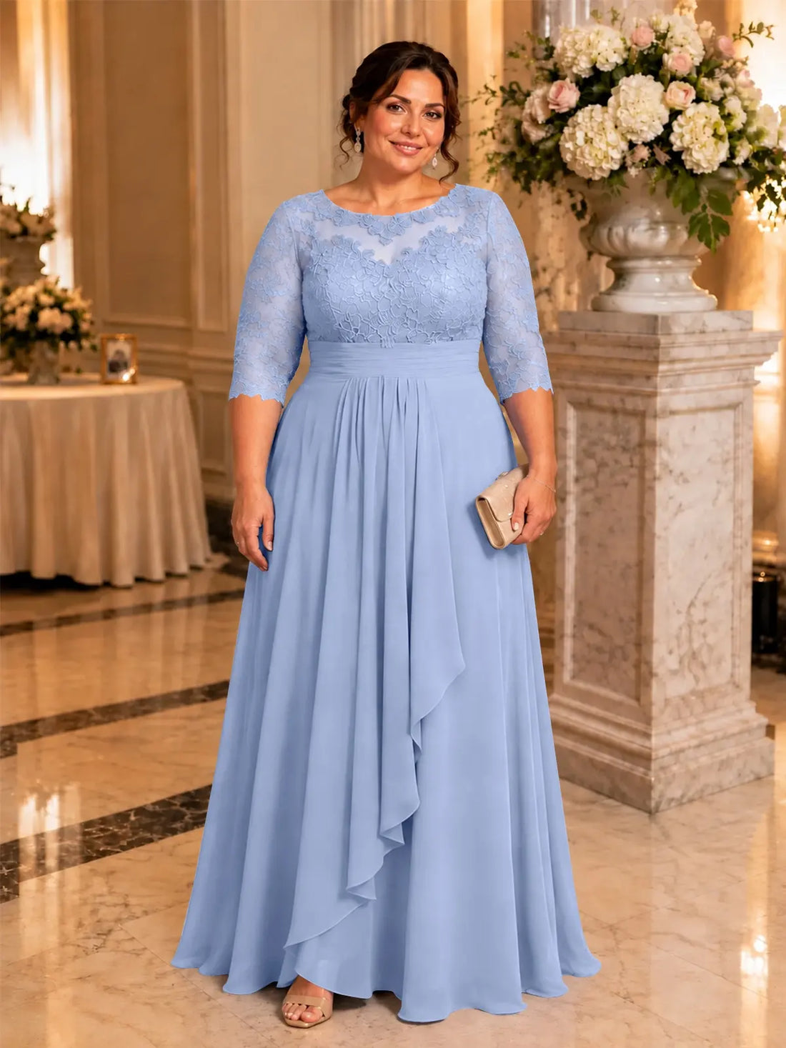 Three Quarter Sleeve Mother Dress-Plus Size 