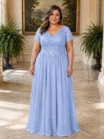 Short Sleeves Chiffon Dress-Plus Size 