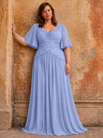 Cowl Neck Mother of the Bride Dress with Applique-Plus Size 