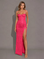 Velvet Sequin Prom Dress with High Slit 