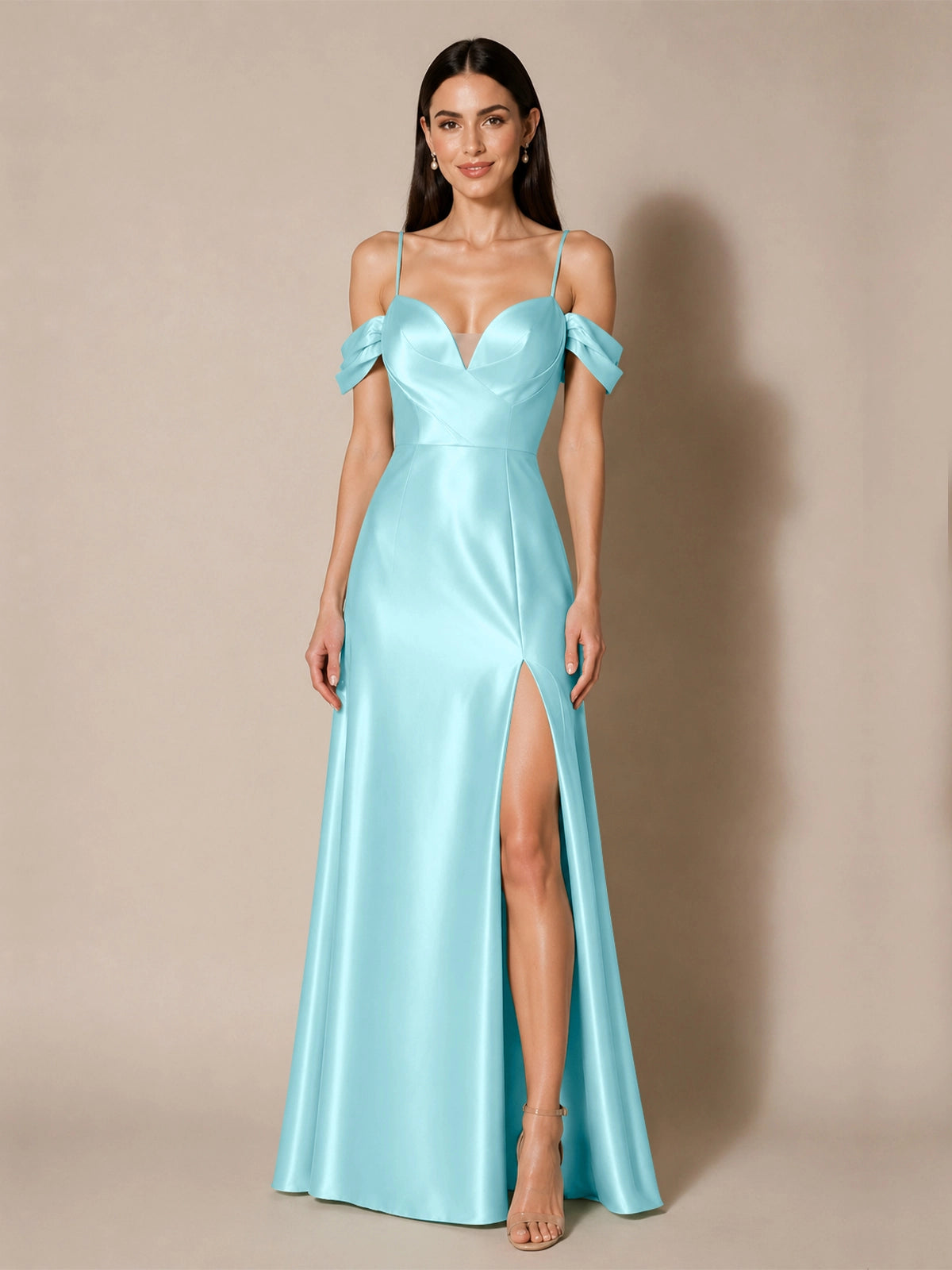 Silk-like Bridesmaid Dress with Cold Neckline 