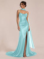 Mermaid Bridesmaid Dress with Neck Scarf 