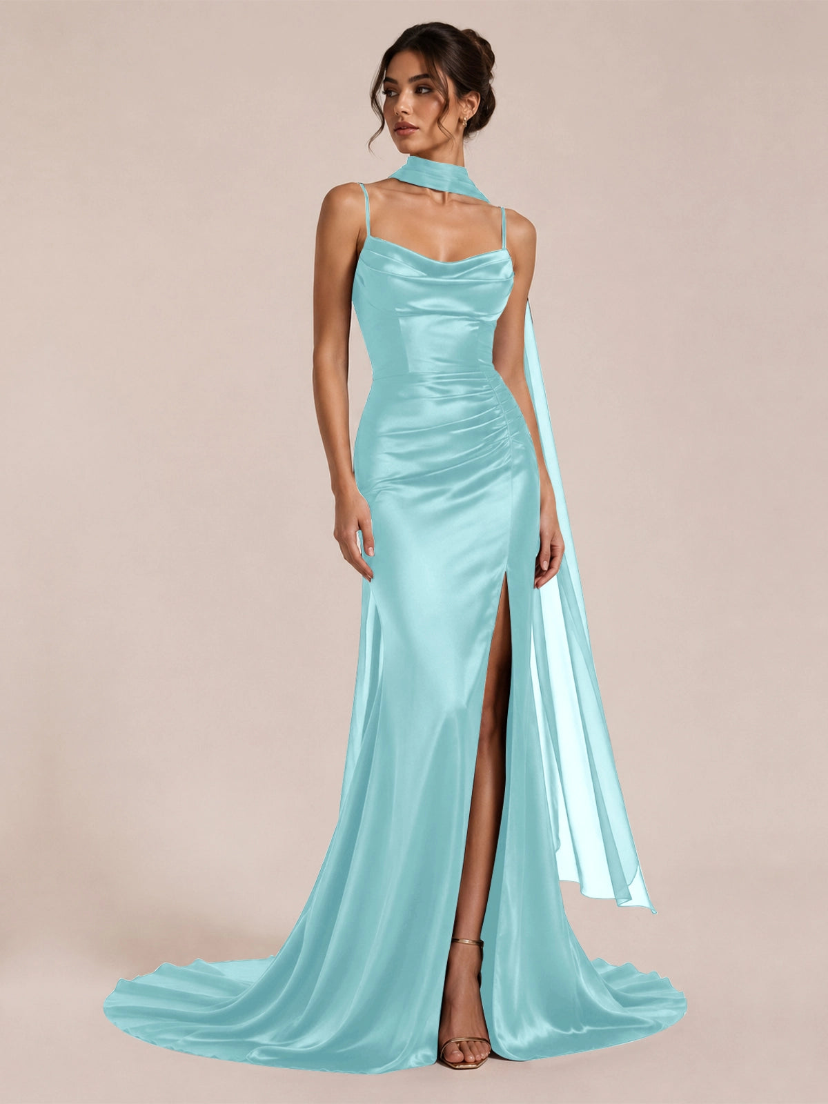 Mermaid Bridesmaid Dress with Neck Scarf 
