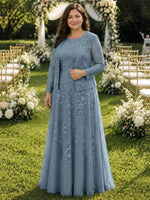 Two-Piece Lace Mother of the Bride Dress with Long Sleeves-Plus Size 