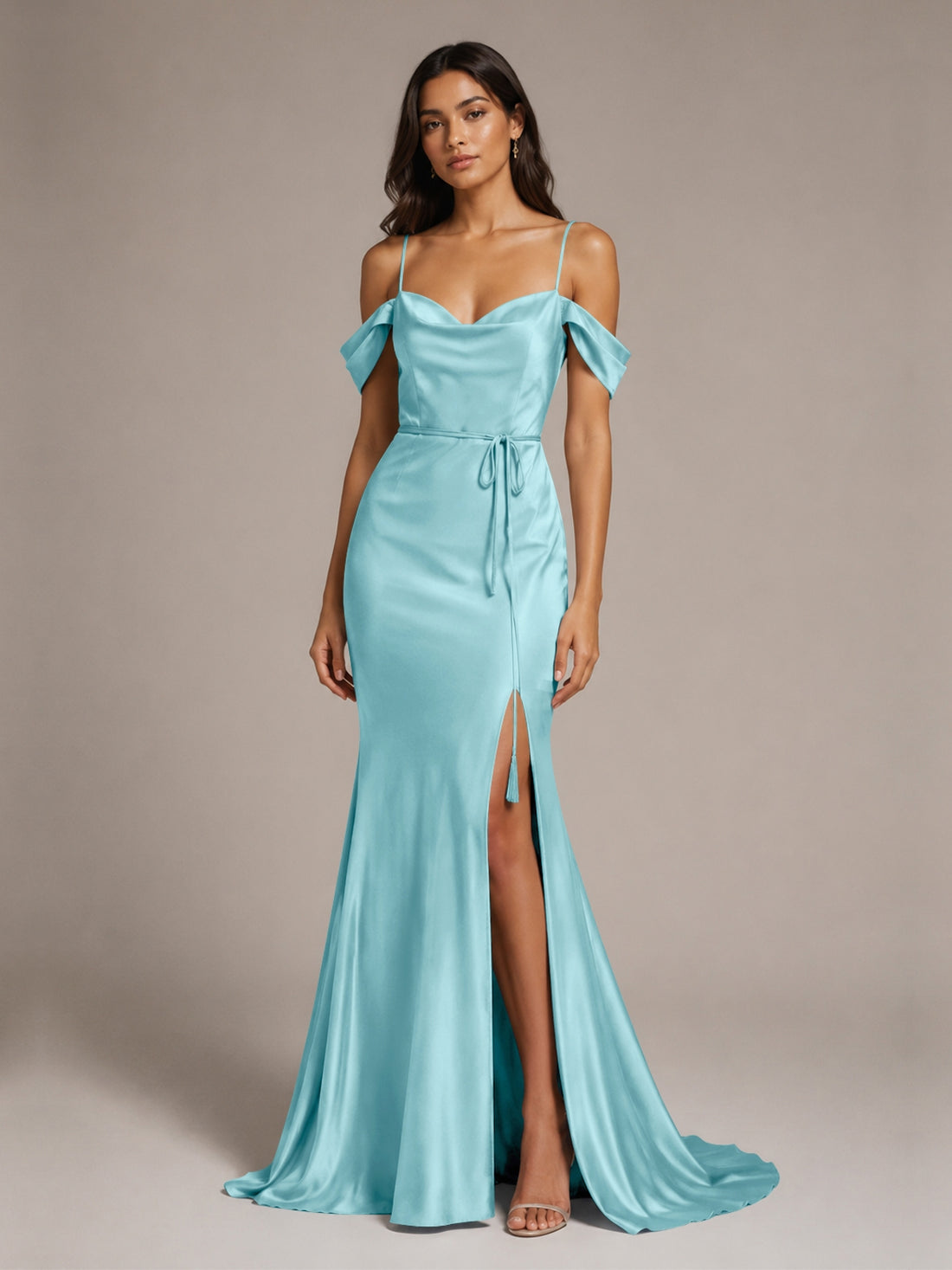 Mermaid Bridesmaid Dress with Tie Waist Sash