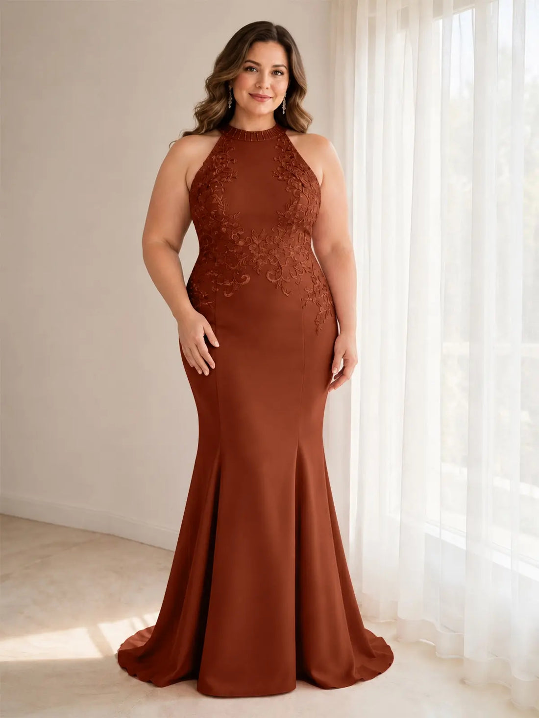 Halter Neckline Trumpet Dress-Plus Size 