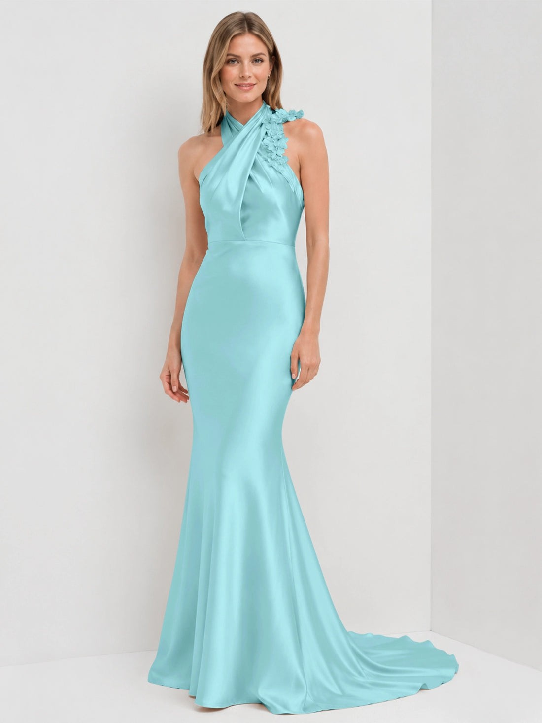 Silk-like Bridesmaid Dress with 3D Floral 