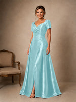 Silk-like Prom Dress with Short Sleeves 