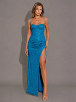 Velvet Sequin Prom Dress with High Slit 