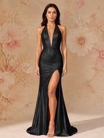 Satin Prom Dress with Halter Neck 