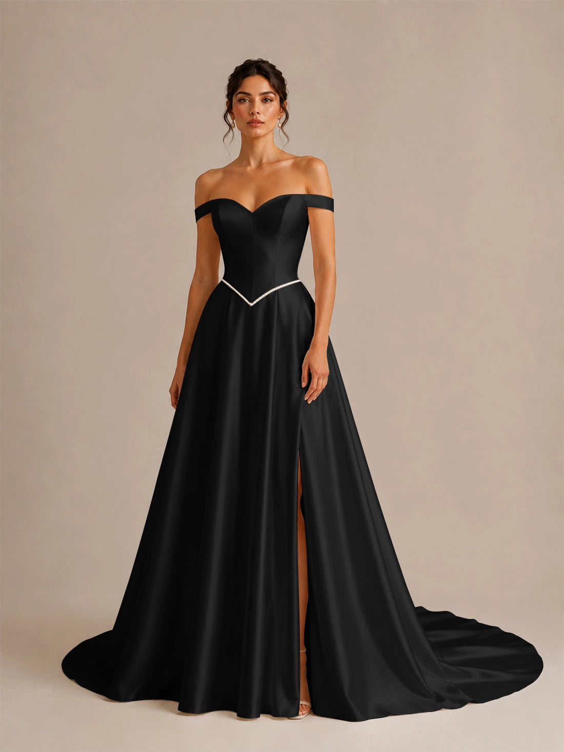 Off-the-Shoulder Wedding Dress with Side Slit 
