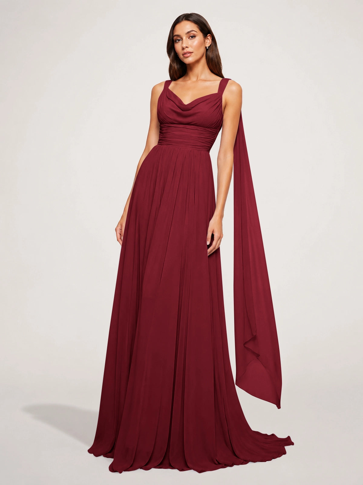 Chiffon Bridesmaid Dress with Draped Scarf 