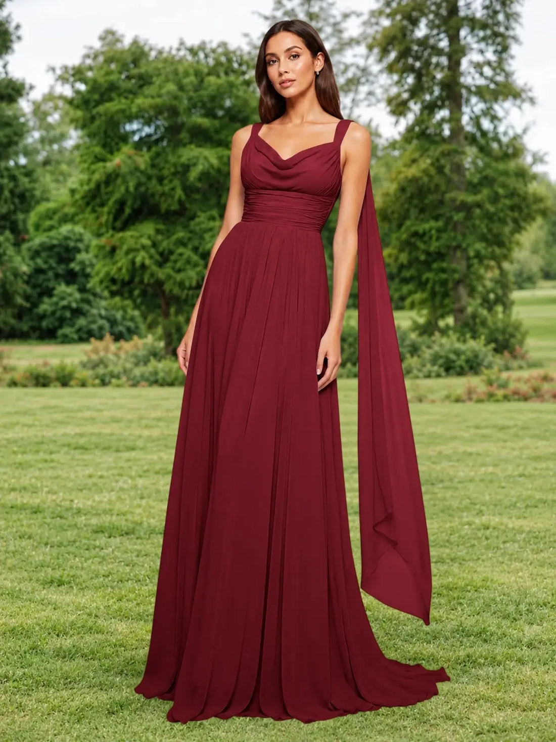 Chiffon Bridesmaid Dress with Draped Scarf 